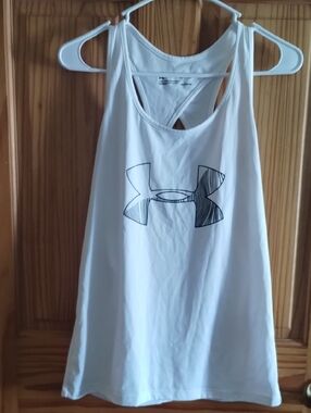 Under Armour White Racerback Tank with Black Logo